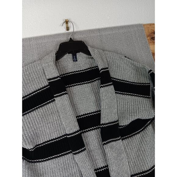 Gap Open Textured Cardigan Sweater Womens L Black Gray Striped Casual - Picture 5 of 14